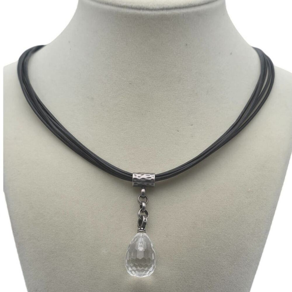 Silpada Black Leather Choker Quartz Pendant Sterling Silver - Modern Minimalist